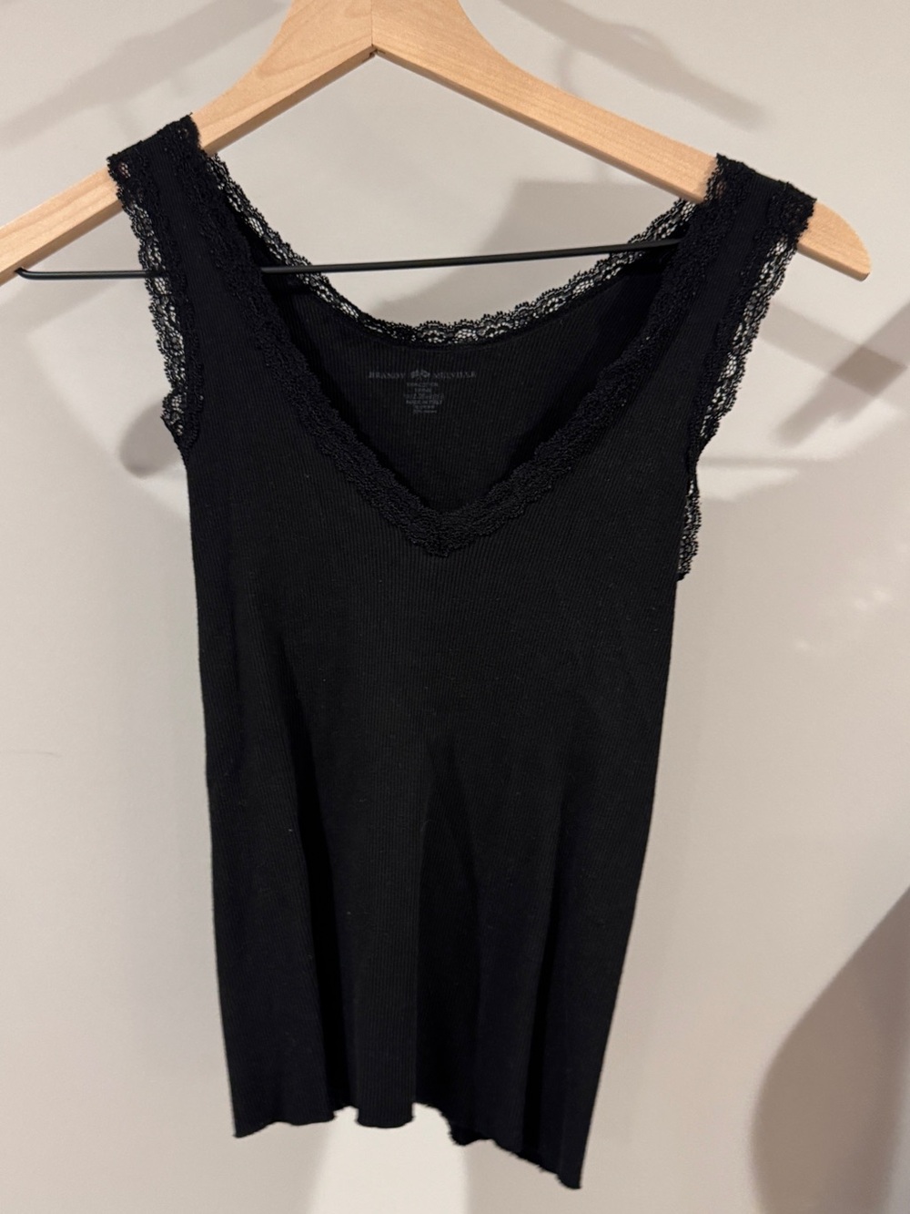 Brandy Melville Black Ribbed Lace-Trim Tank